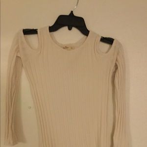 No shoulder, rib knit sweater